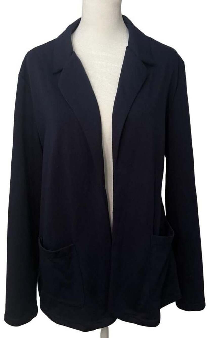 Meaveor Women’s XL Navy Blue Stretch Blazer Open Front Lapel Soft Knit Pockets